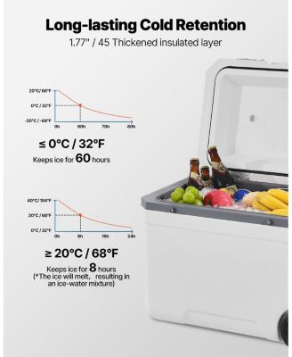 45 QT Wheeled Portable Cooler with Ice Retention, Heavy-Duty Handles and Cup Holder, Insulated Hard Cooler for Long Trips