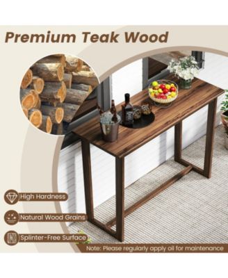 59 Inch Outdoor Bar Table with Slatted Top