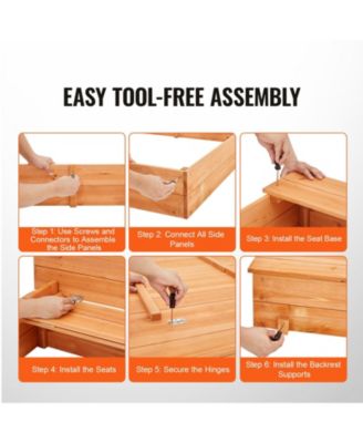 Wooden Sandbox, 52.4" x 47.2" x 16.9", Foldable Bench Seats & Bottom Liner, Ages 3-12
