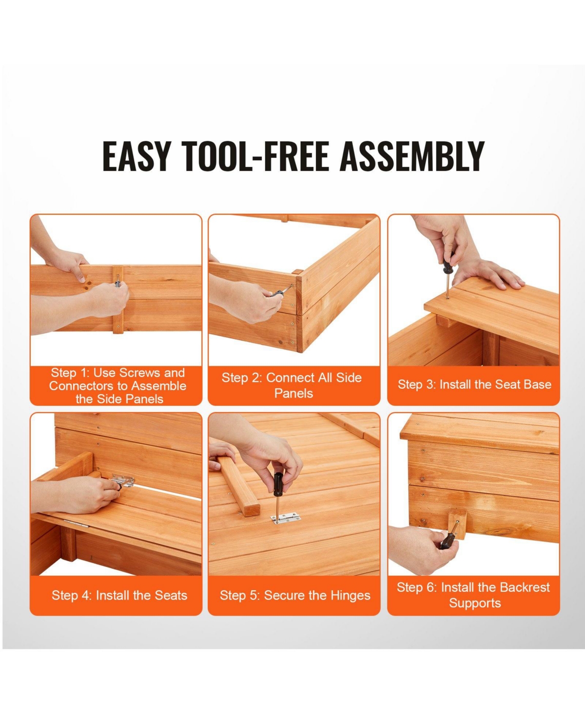 Mecale Wooden Sandbox, 52.4" x 47.2" x 16.9", Foldable Bench Seats & Bottom Liner, Ages 3-12