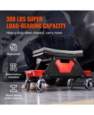 Rolling Mechanics Stool, 300-Lb Capacity, 4" Wheels, 3 Slide-Out Tool Trays & Drawer, Garage Seat