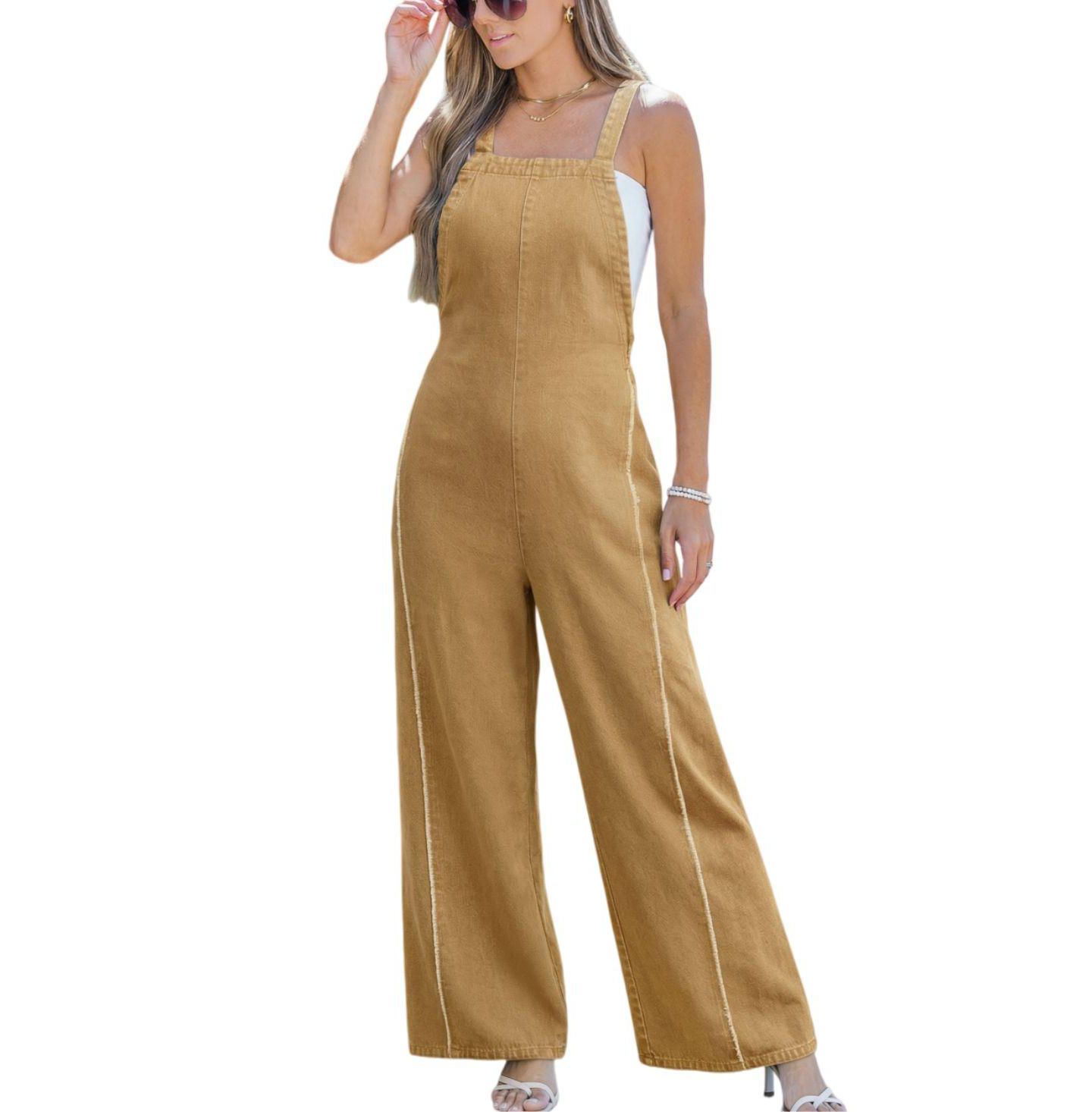 Женский комбинезон Cupshe Retro Denim Overalls, цвет: Бежевый / Хаки — фото 1
