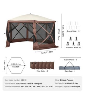 11.5 x 11.5FT Pop-Up Gazebo Screen Tent, 6-Sided Canopy with Privacy Wind Cloths, Mesh Windows, Mosquito Netting