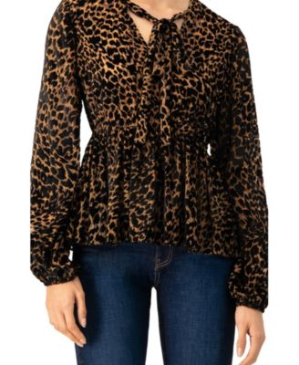 V-Neck Animal Print Blouse With Velvet Flock