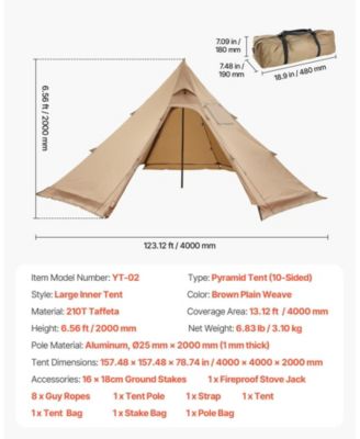 Hot Tent for 4 Persons, Waterproof Canvas Winter Tipi Tent with Stove Jack, Lightweight 4-Season Shelter