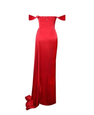 Women's Zayda Red High Slit Corset Satin Gown