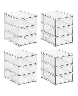Plastic 3 Drawer Stackable Organizer for Bathroom Storage,4 Pack