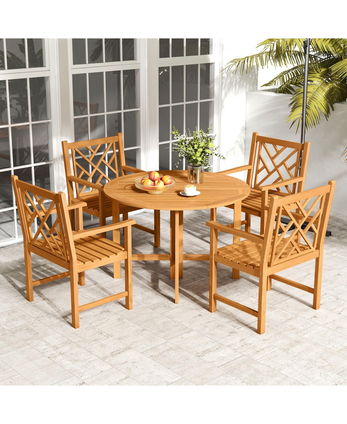 Slickblue Set of 2 Outdoor Acacia Wood Dining Chairs with Cross Back