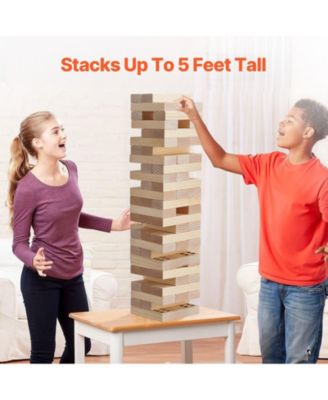 Giant Wooden Tumbling Tower Game with Domino Blocks and Storage Bag