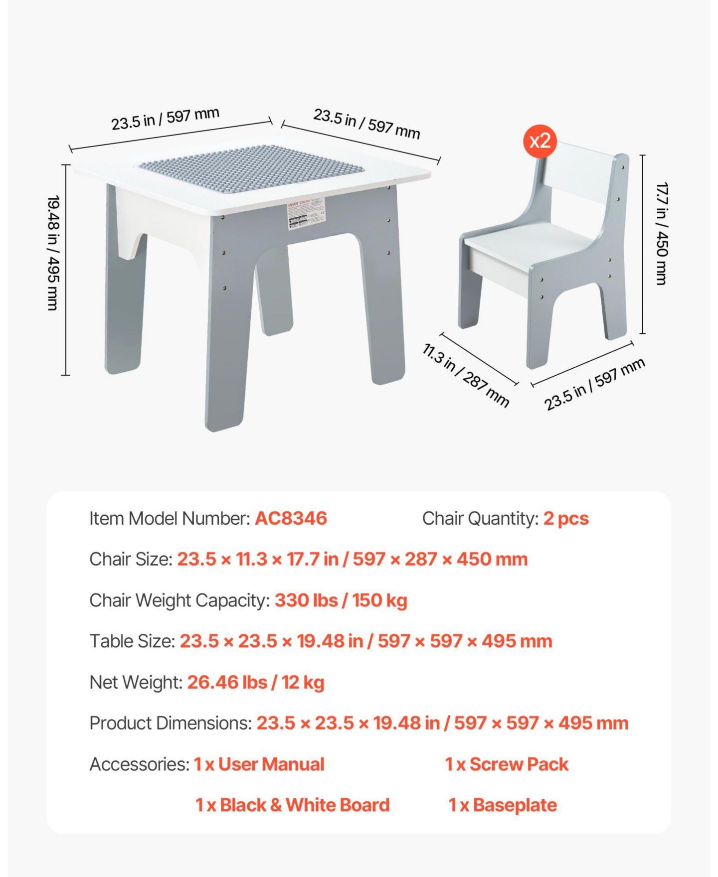 Детские игрушки HONGGE Kids Activity Play Table with Storage and Reversible Desktop, 3-Piece Set, Ages 3+, цвет: Серый — фото 4