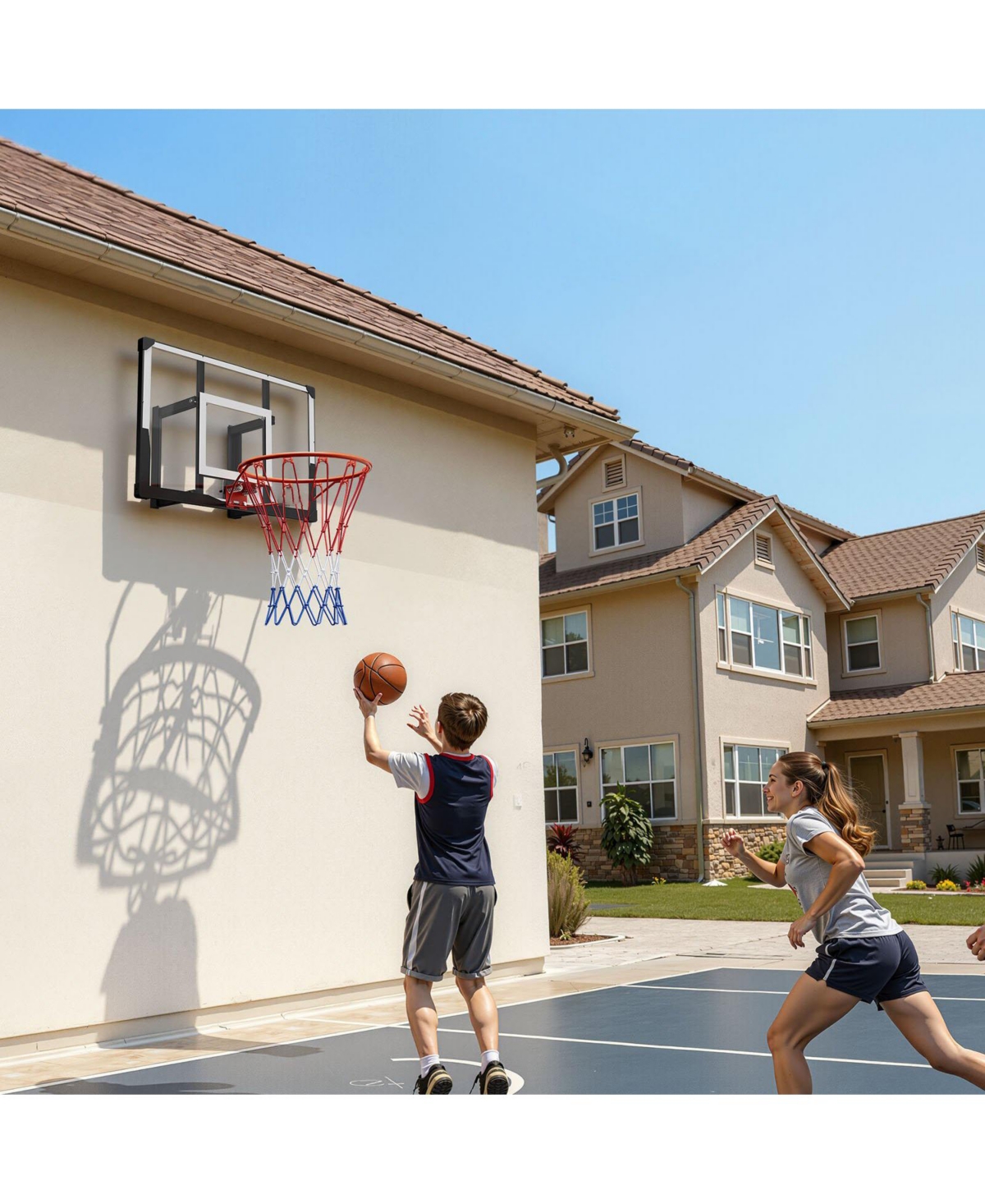 Mecale Wall-Mount Basketball Hoop, 44" Pc Backboard with Solid Steel Frame, 0.08" Thick Backboard, Woven Nylon Net