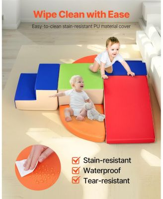 Foam Climbing Toys, 6-Piece Set, PU Leather Soft Play Blocks, Indoor Climb & Crawl Set, Easy Clean, 6M-3Y