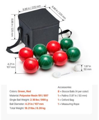 Bocce Ball Set, 107 mm, 8 Resin Balls + Pallino, Carry Bag & Measuring Rope, 2-8 Players