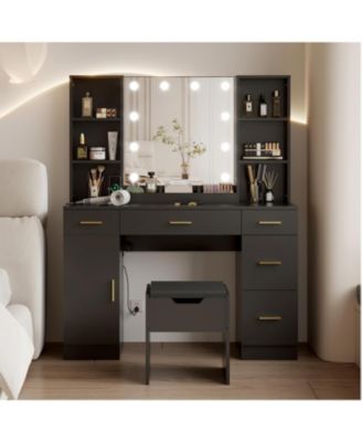 Makeup Vanity Desk 10 Led Lights - 3 Lighting Colors - Brightness Adjustable for Bedrooms, Apartments, Easy to Assemble