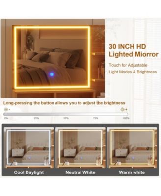 5 Drawer Makeup Vanity Desk Lights & Power Outlet, Modern Fluted Design for Bedrooms, Apartments, Easy to Assemble