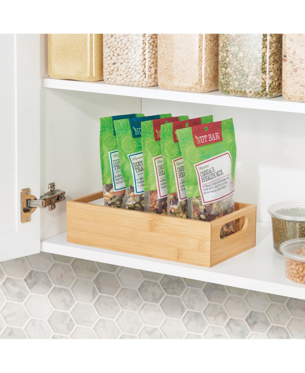 mDesign Bamboo Pantry Organizer Container Bin with Handles, 2 Pack, Natural/Tan