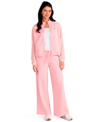 Women's Lace Detail Wide-Leg Mid-Rise Pants