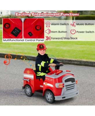 Kids Electric Fire Truck Ride On Car With Siren Lights And Safety Helmet