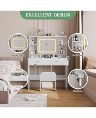 Vanity Desk Sliding Mirror - Makeup Desk and Stool for Bedrooms, Apartments, Easy to Assemble