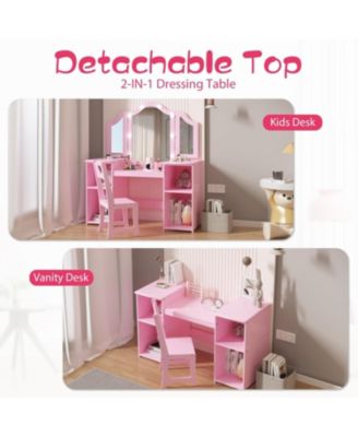 Kids Vanity Set Mirror - 2-in-1 Wooden Toddler Vanity Table for Bedrooms, Apartments, Easy to Assemble