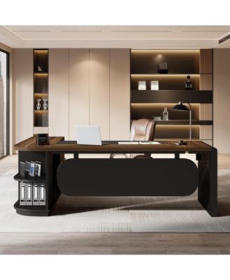 81-Inch L-Shaped Office Desk, Large Commercial Office Desk with Drawers and File Cabinet, Modern Professional Business Furniture