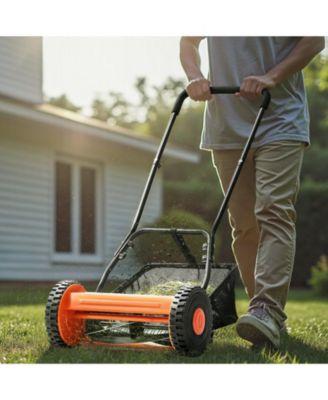 16" Push Reel Lawn Mower, 5-Blade Manual Mower, 0.6–1.75" Adjustable Cutting Height, Includes Grass Catcher Bag