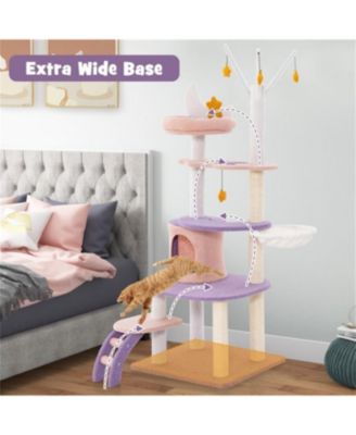 62" Tall Multi-level Cat Tower with Scratching Posts in Purplish Pink