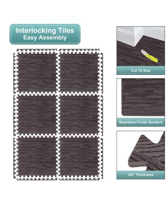 Thick 3/8-inch Wood Grain Floor Foam Tile Mats (16 Tiles,16 Sq ft) - for Home, Office, Playroom, Basement, and More