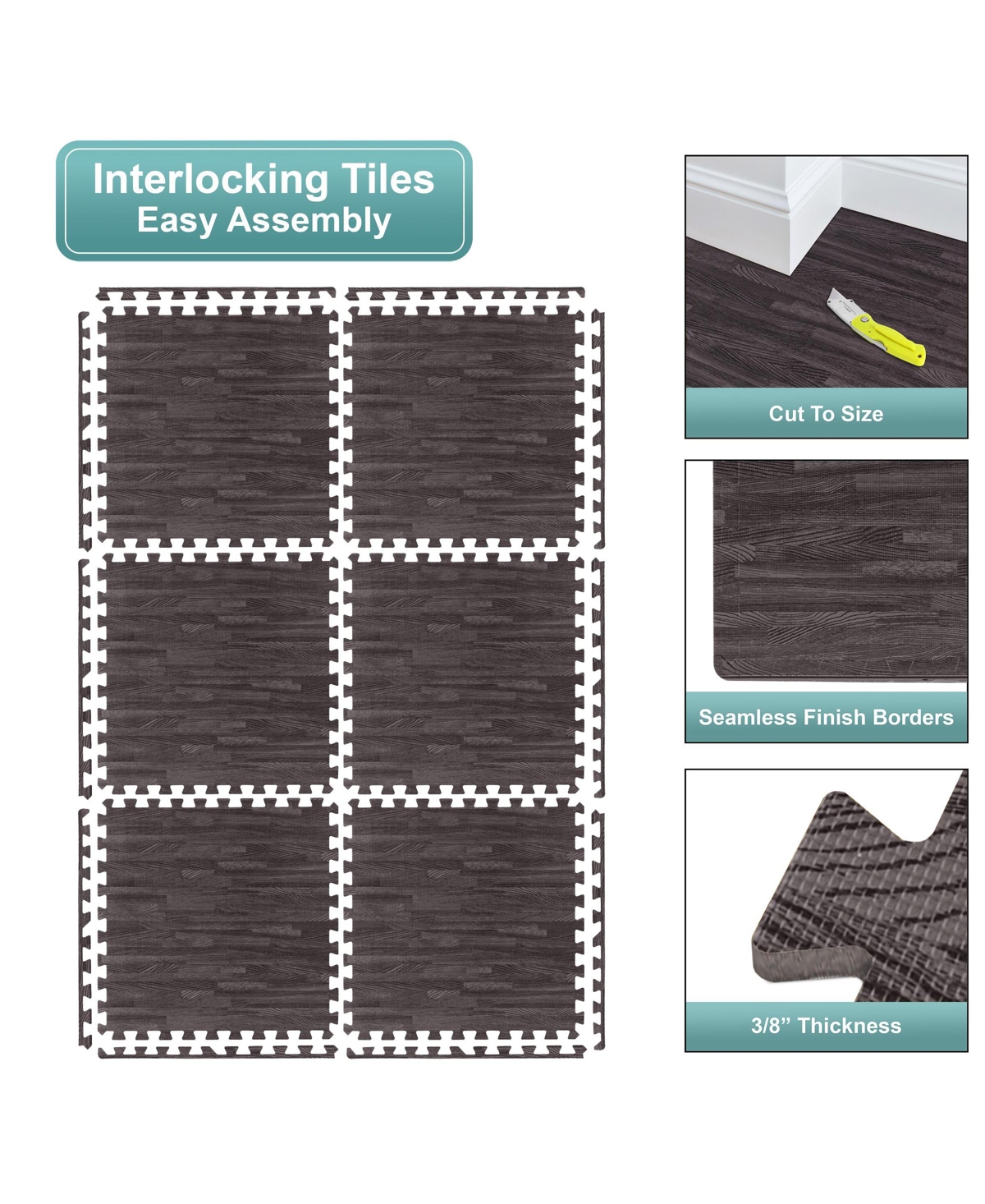 Sorbus Thick 3/8-inch Wood Grain Floor Foam Tile Mats (16 Tiles,16 Sq ft) - for Home, Office, Playroom, Basement, and More