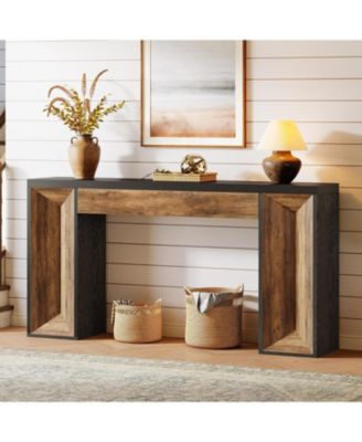 63" Console Table, Farmhouse Entryway Table with Dual-Tone Design, Rectangular Wood Sofa Table Behind The Couch, Narrow Entry Accent Table
