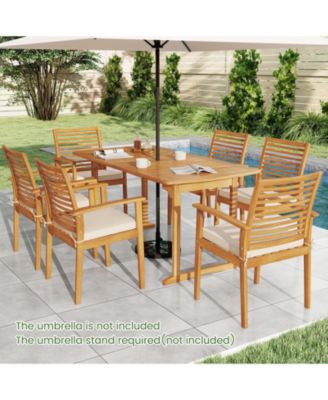 Outdoor 63 Inch Dining Table, Slatted Surface with Umbrella Hole