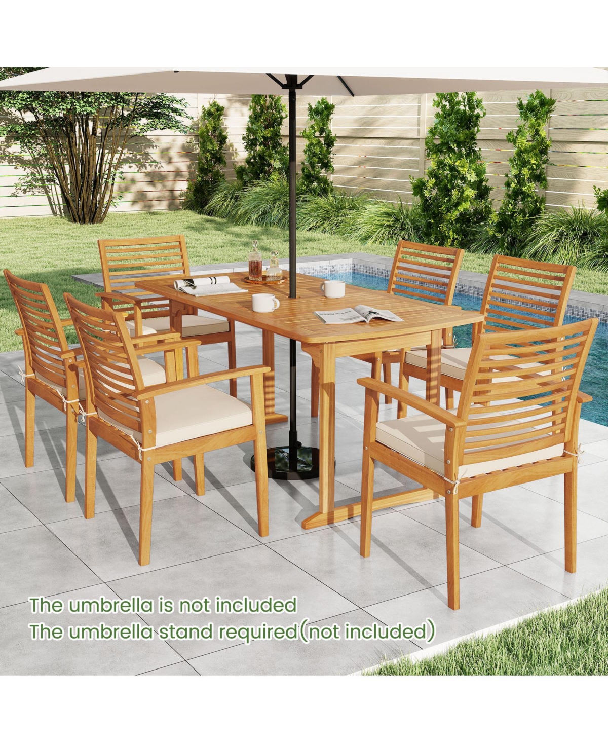 Slickblue Outdoor 63 Inch Dining Table, Slatted Surface with Umbrella Hole