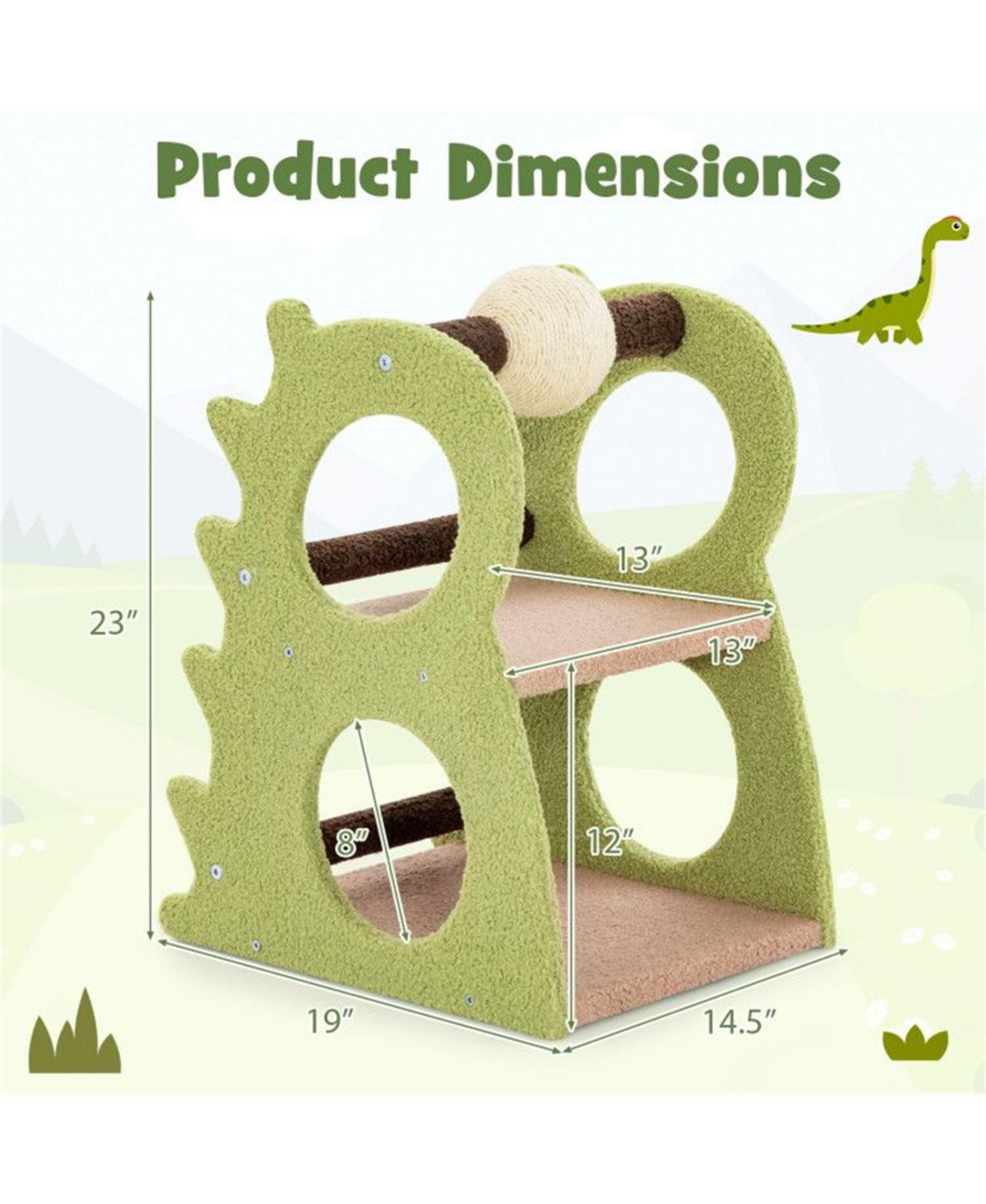 Aostirmotor 2-Tier Modern Cat Tree with Rotatable Scratching Ball in Green