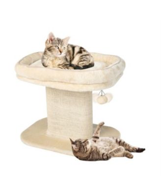 Cat Tree Tower with Large Plush Perch and Scratching Plate in Beige