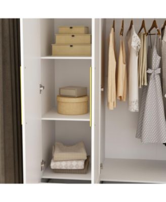 Wardrobe with Top Cabinet and Mirror, Bedroom Closet, Armoire,