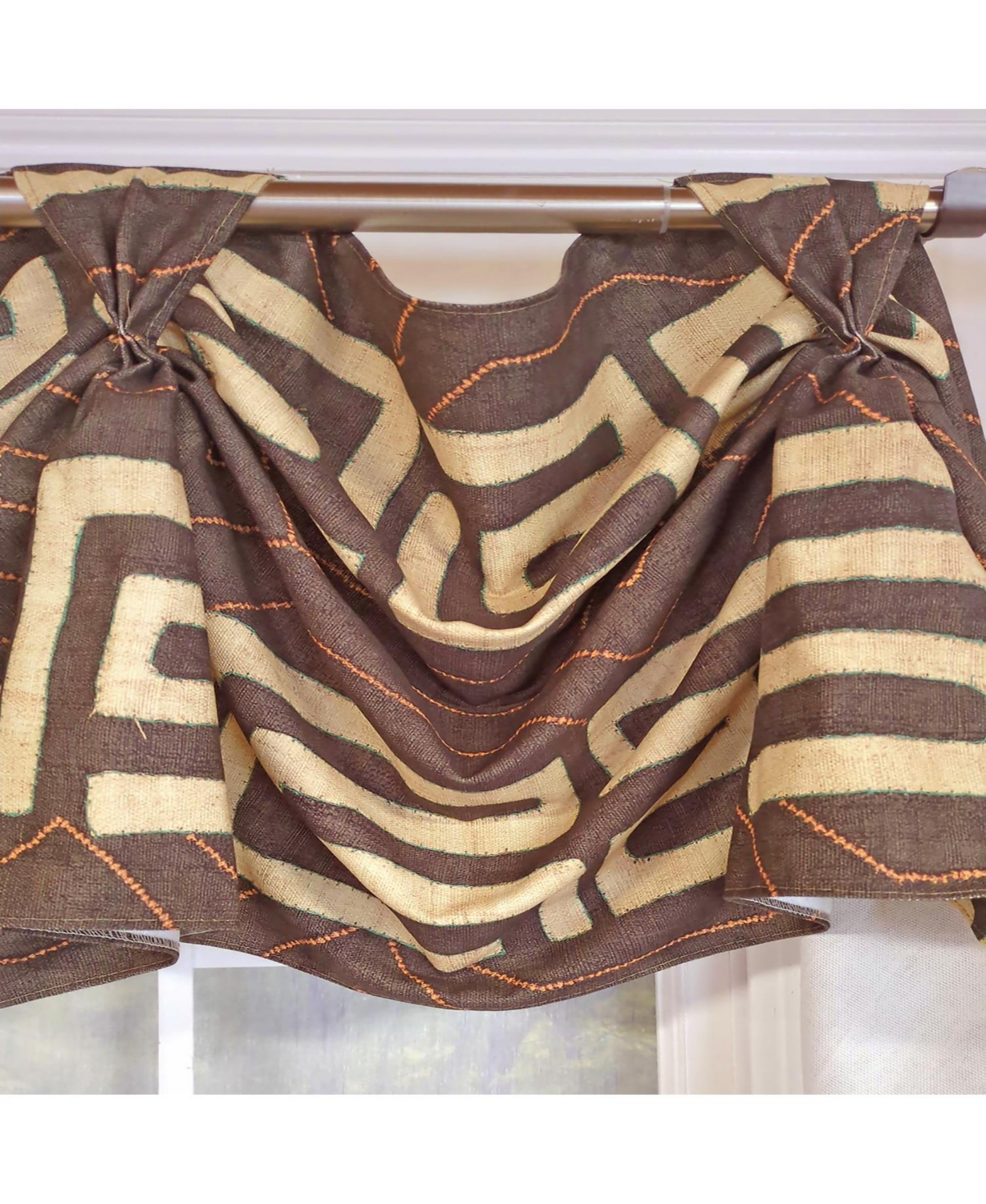 Rlf Home Atahualpa 3-s Victory 100% Cotton Tab Top Swag Window Curtain 54" x 25" Brown