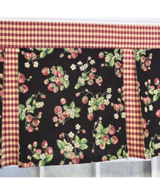 Strawberry Pleated 100% Cotton Rod Pocket  Window Valance 50" x 17" Black
