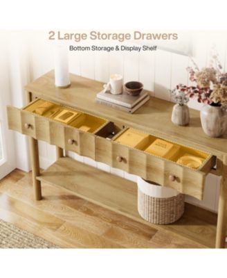 Console Table with 2 Drawers, 55-Inch Fluted Entryway Table, Modern Narrow Sofa Table with Open Shelf, Accent Console Furniture