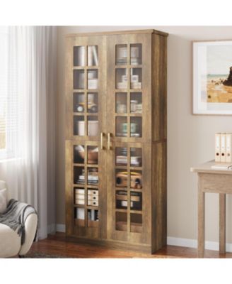 71" Tall Kitchen Pantry Cabinet with Doors and Adjustable Shelves, Modern Rustic Storage Cabinet Wooden Cupboard, Brown