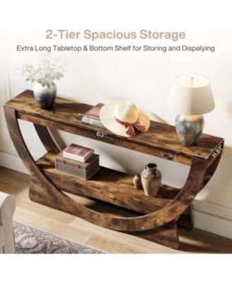 63-Inch Console Table, Farmhouse 2-Tier Entryway Table with Arched Open Shelf, Narrow Long Sofa Table Behind Couch, Wooden Accent Table