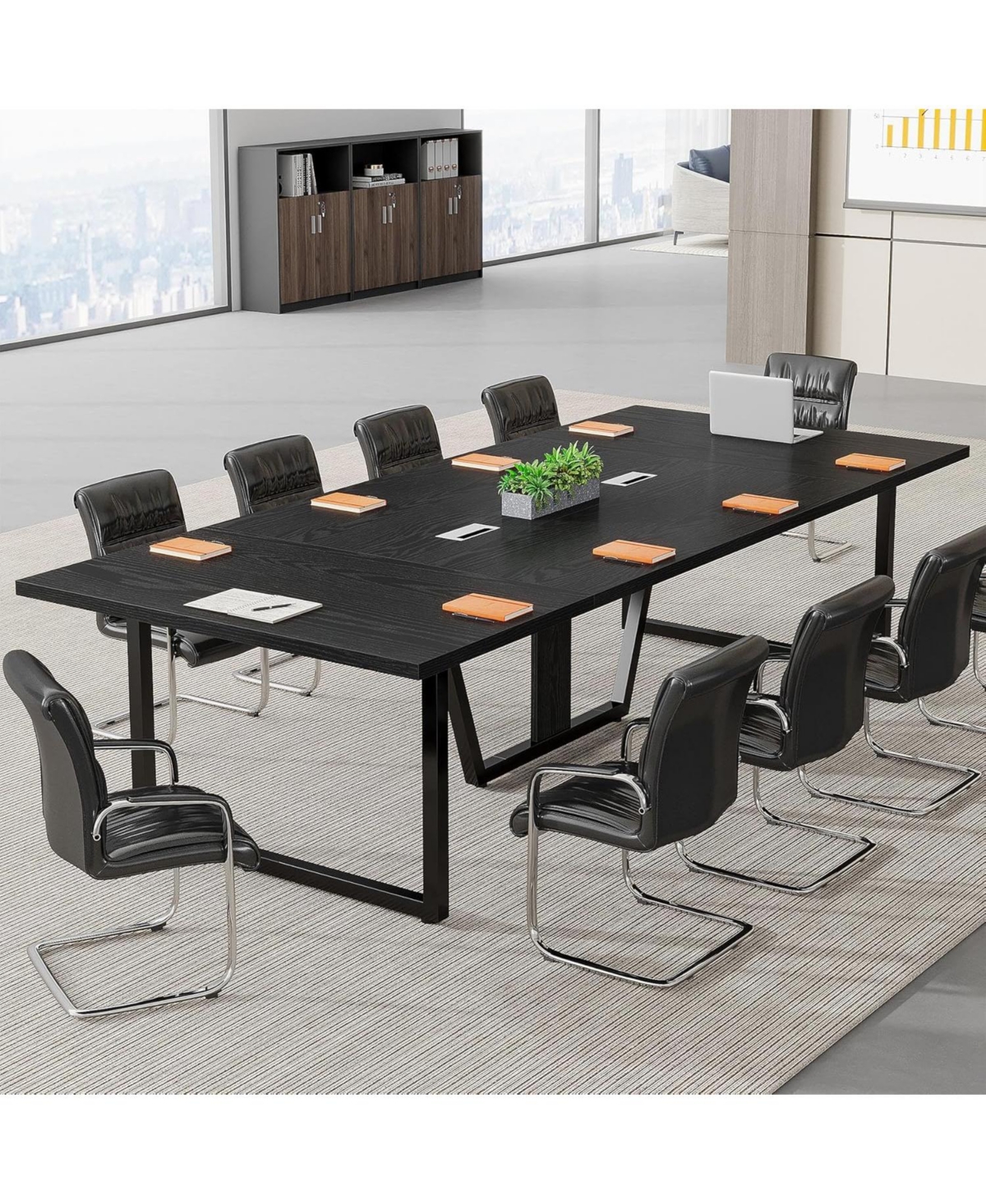 Tribesigns 94.5-Inch Conference Table for 10 People, Industrial 8 Ft Meeting with Two Grommets Home Office, Studio, Business