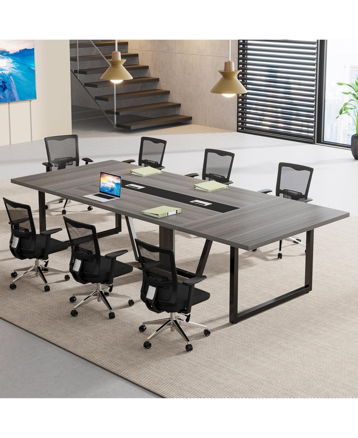 Tribesigns 94.5-Inch Conference Table for 10 People, Industrial 8 Ft Meeting with Two Grommets Home Office, Studio, Business