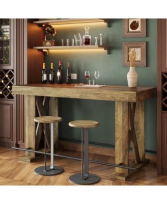 63-Inch Industrial Bar Table with Metal Footrest Set of 2, Kitchen Pub Table with Sturdy and Heavy Duty X-Base