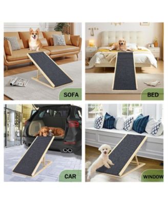 Dog Ramp for Bed with Adjustable, Foldable in Natural Wood