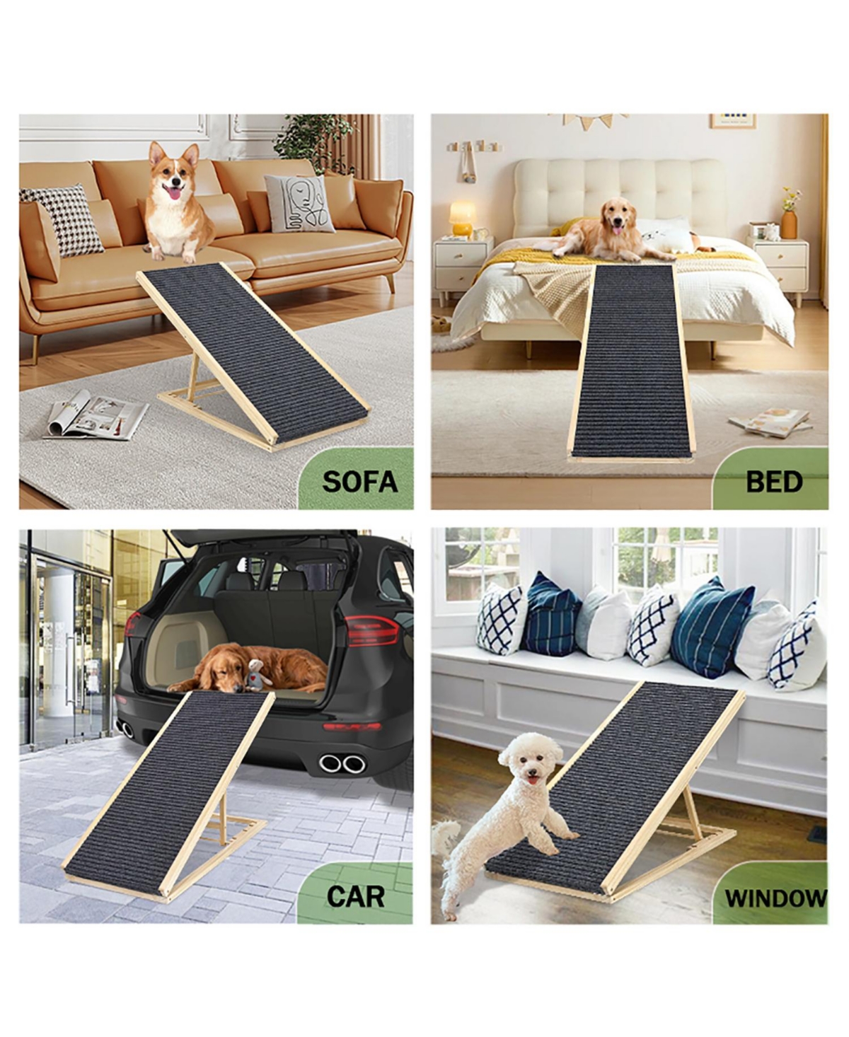 Aostirmotor Dog Ramp for Bed with Adjustable, Foldable in Natural Wood