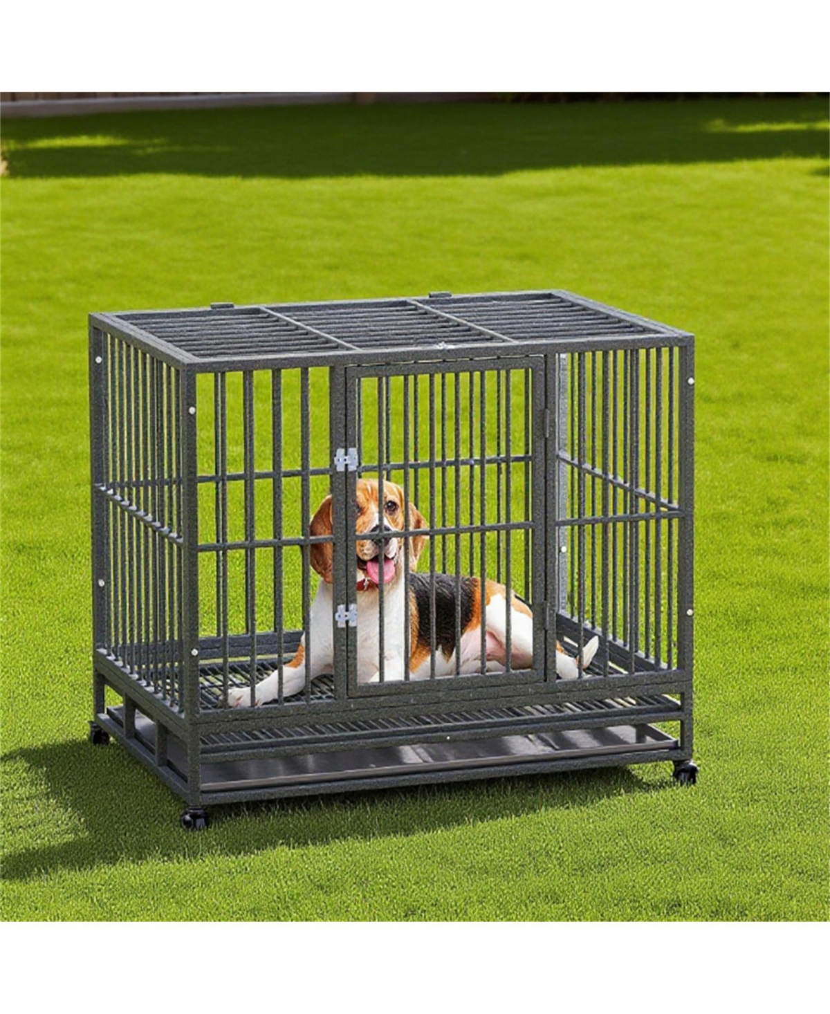 Aostirmotor Dog Crate Metal Cage Kennel in Grey