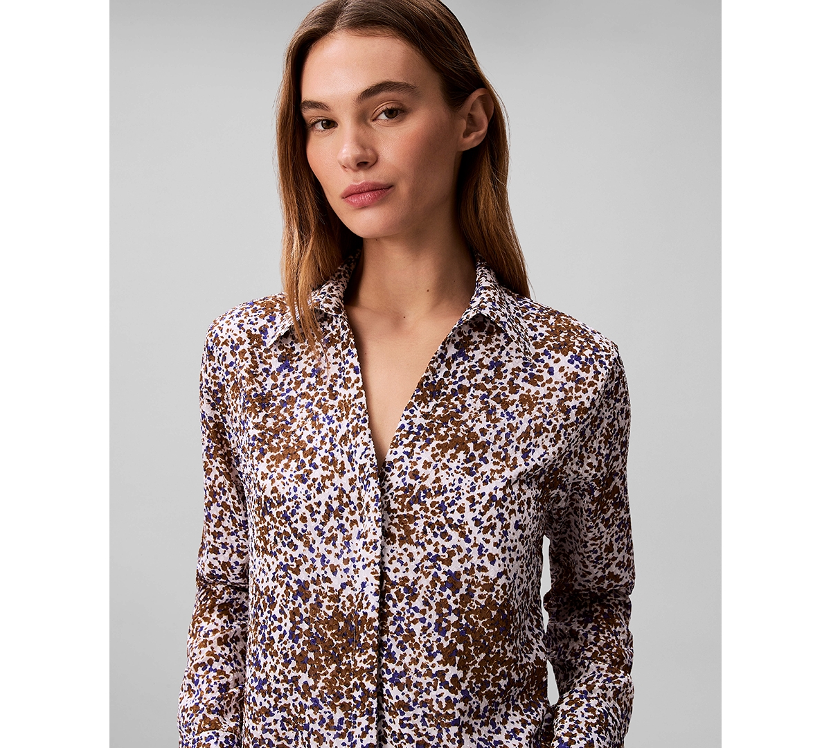Calvin Klein Women's Textured Print Slim Button-Down Shirt