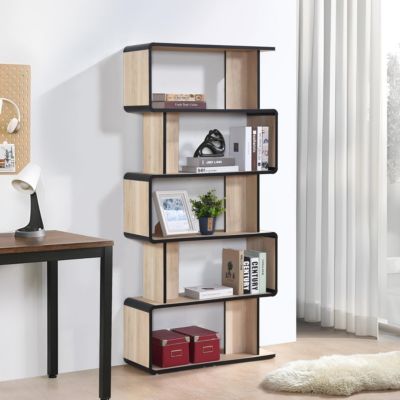 Nathan Wooden Display Book Shelf Bookcase – Shelving Rack Unit Organizer, Oak/Black