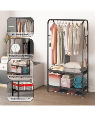 Heavy Duty Clothes Rack Freestanding Garment Rack With Shelves Metal Clothing Closet Storage Portable Clothes Hanger