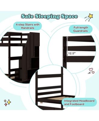 Twin Over Twin Bunk Bed with Storage Stairs & Drawers Full-length Guardrails